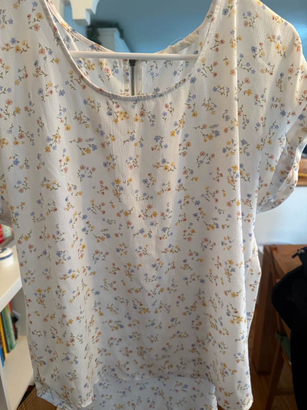 Pink Rose Cream Floral Top with Yellow & Blue Accents